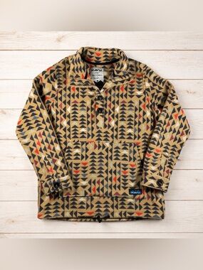 KAVU Aztec Print Fleece Pullover ✨ Unisex Button Front Retro